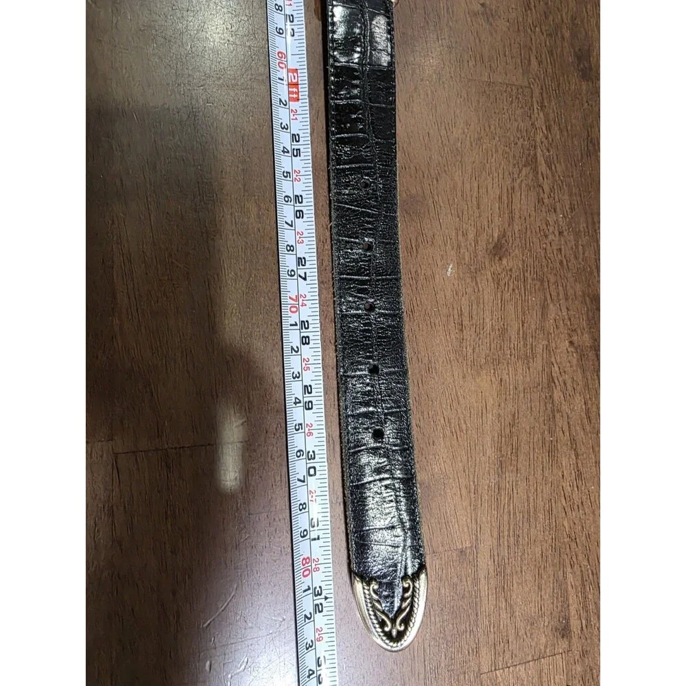 Vintage Brighton Reversible Black Brown Croc Leather Belt Silver Western Size S